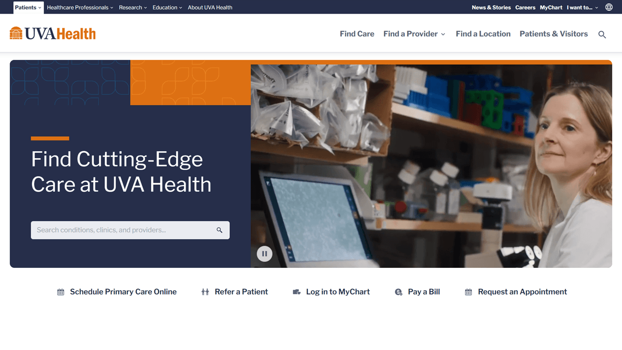 UVA Health website homepage